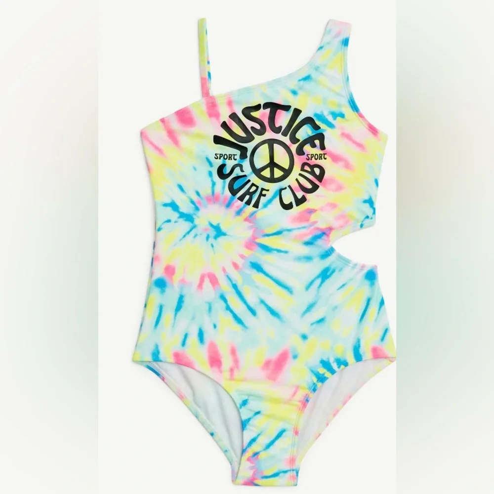 Justice Girls' UPF 50+ Cutout Cross Shoulder One Piece Swimsuit Size 5-6